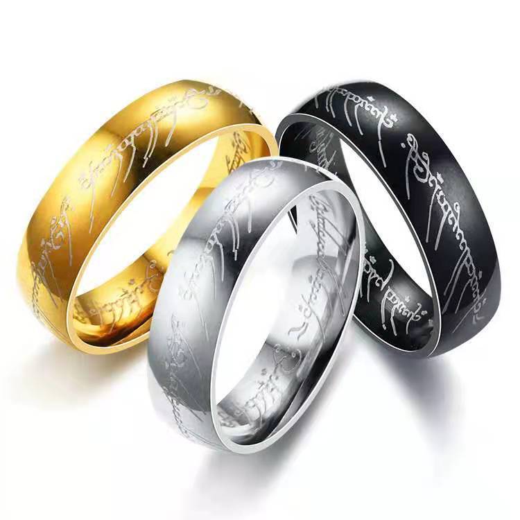 One Ring to Rule Them All |  Elvish Script Engraved Band | Titanium Steel Fantasy Jewelry