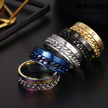 Roman Numeral Fidget Ring | Rotating Chain Band | 3-in-1 Anxiety Relief & Bottle Opener