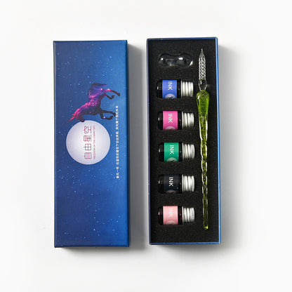 Crystal Glass Dip Pen Kit | Starry Sky Set | Smooth Threaded Nib & Premium Ink