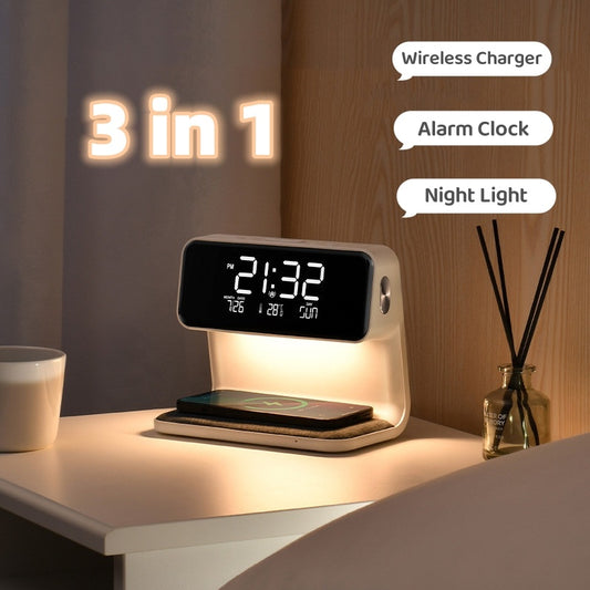 Smart Bedside Hub | 3-in-1 Charger & Alarm Clock | Adjustable LED Lighting