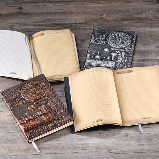 Steampunk 3D Leather Journal | Embossed Vintage Train Design | Handcrafted A5 Notebook