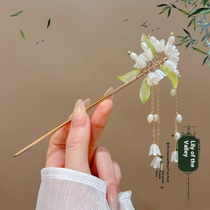 Chinese Hair Pin Set | Rhinestone & Tassel Design | Secure-Grip for All-Day Wear