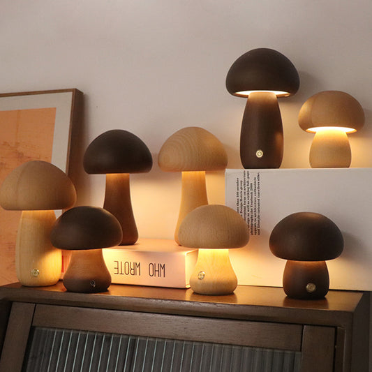 Mushroom Night Light | Natural Beech Wood Body | Rechargeable Touch Dimmer