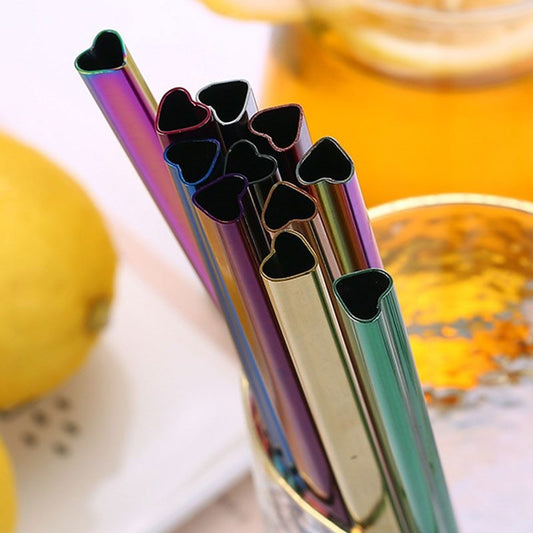 Heart-Shaped Metal Straw Set | Reusable Straws | Dishwasher Safe & Portable
