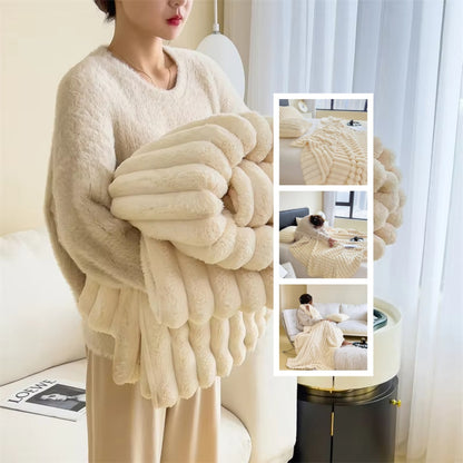 Luxurious Bubble Faux Fur Blanket | Double-Sided AB Thickening | Ultra-Soft & Portable Warmth |  Velvet