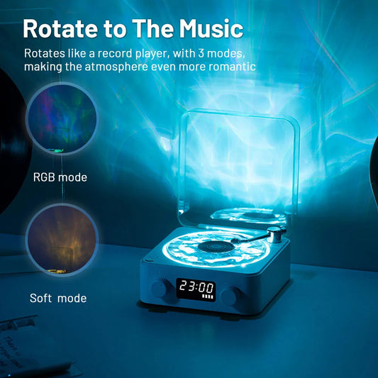 Retro Bluetooth Speaker | 4 Nature Sounds & White Noise | Rotating Water Ripple Light |  Vinyl Record Player