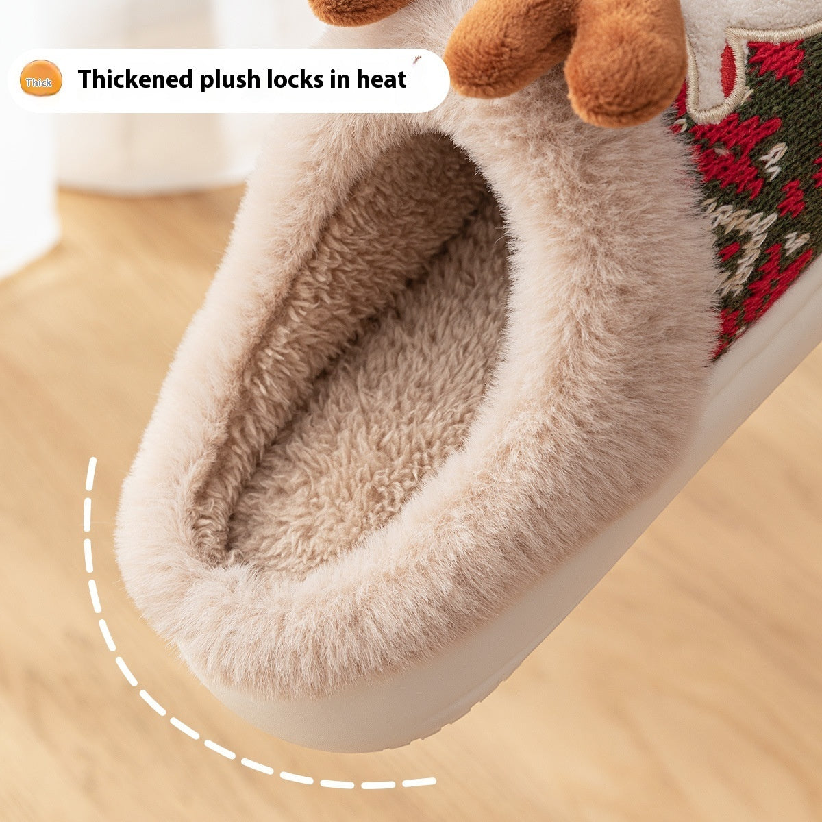 Festive Christmas Reindeer Slippers | Plush Faux Fur Lined | Non-Slip Holiday House Shoes