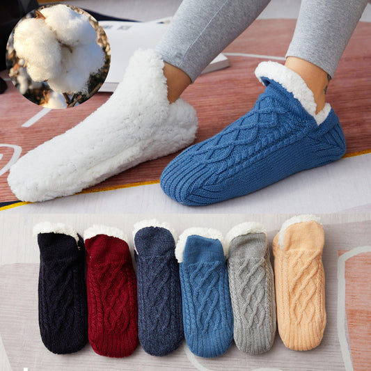 Indoor Floor Socks | Anti-Slip Slipper Socks with Sherpa Lining | V-Design Ballet Style