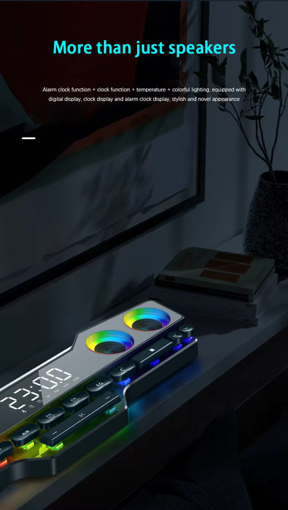 5-in-1 RGB Gaming Soundbar | HIFI Audio & Digital Alarm Clock | Bluetooth 5.0 & Dynamic Lighting