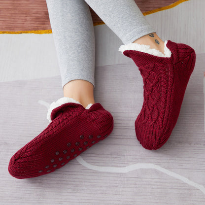 Indoor Floor Socks | Anti-Slip Slipper Socks with Sherpa Lining | V-Design Ballet Style