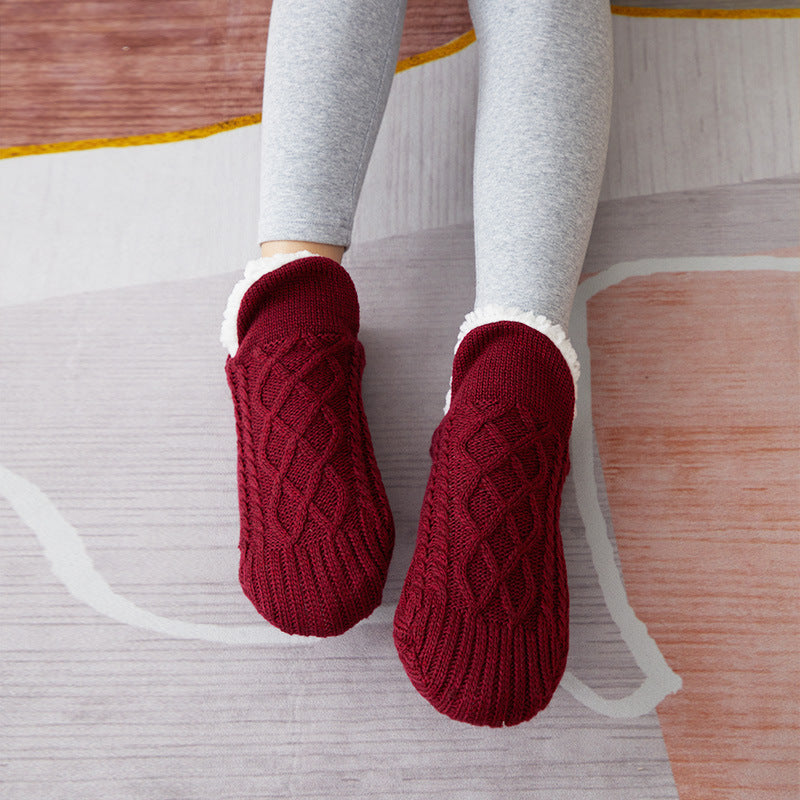 Indoor Floor Socks | Anti-Slip Slipper Socks with Sherpa Lining | V-Design Ballet Style