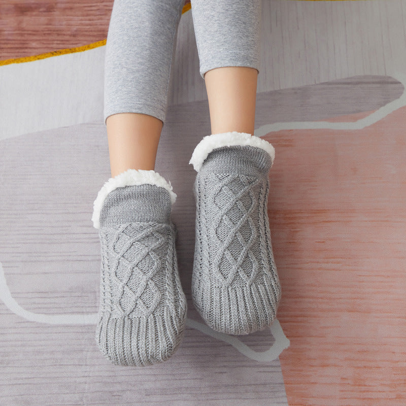 Indoor Floor Socks | Anti-Slip Slipper Socks with Sherpa Lining | V-Design Ballet Style