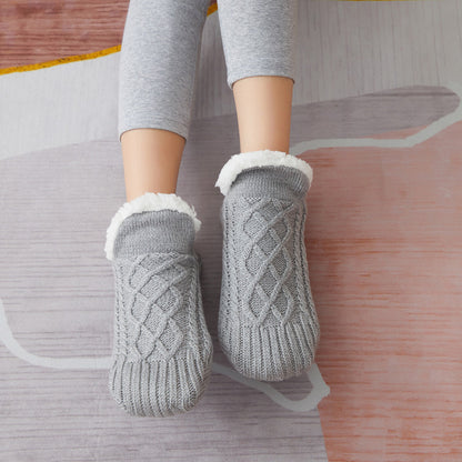 Indoor Floor Socks | Anti-Slip Slipper Socks with Sherpa Lining | V-Design Ballet Style