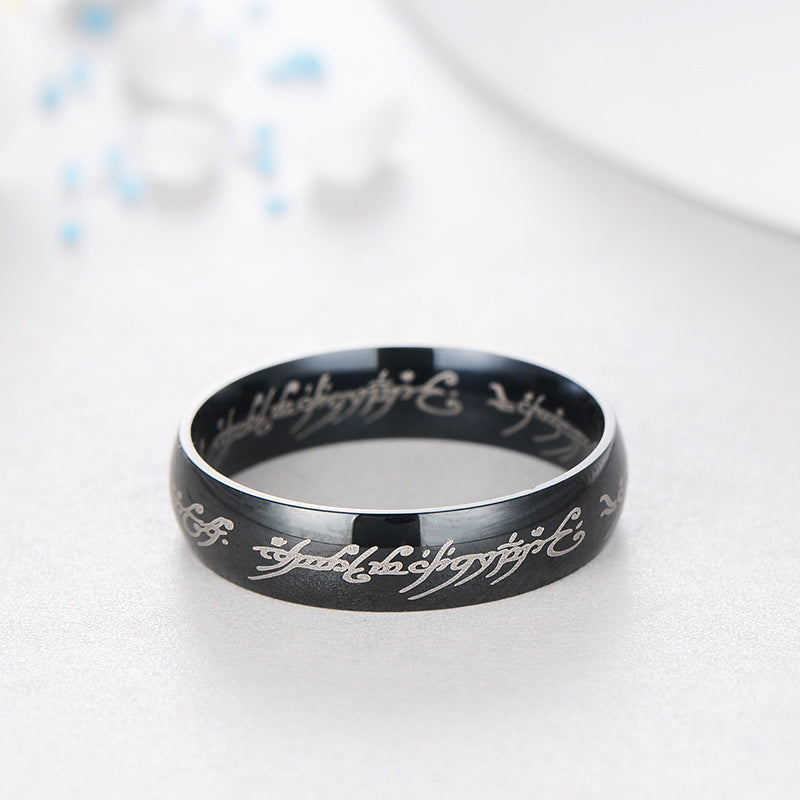 One Ring to Rule Them All |  Elvish Script Engraved Band | Titanium Steel Fantasy Jewelry