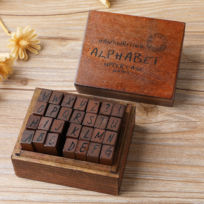 Vintage Wooden Stamp Set | Complete Alphabet & Number Collection | Rustic Storage Box