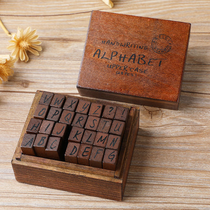 Vintage Wooden Stamp Set | Complete Alphabet & Number Collection | Rustic Storage Box