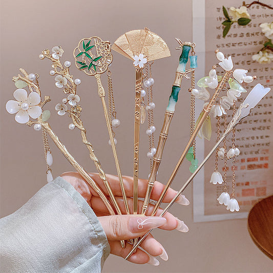 Chinese Hair Pin Set | Rhinestone & Tassel Design | Secure-Grip for All-Day Wear