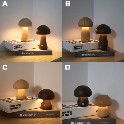 Mushroom Night Light | Natural Beech Wood Body | Rechargeable Touch Dimmer