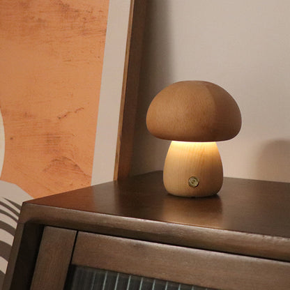 Mushroom Night Light | Natural Beech Wood Body | Rechargeable Touch Dimmer
