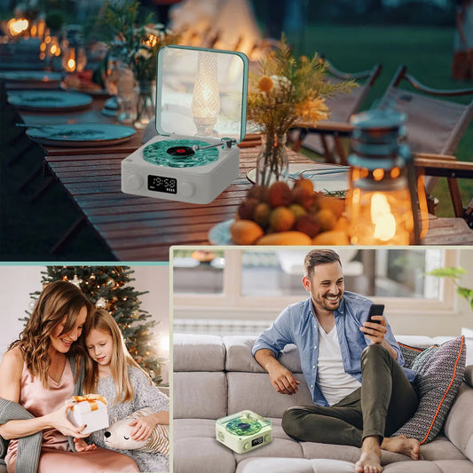 Retro Bluetooth Speaker | 4 Nature Sounds & White Noise | Rotating Water Ripple Light |  Vinyl Record Player
