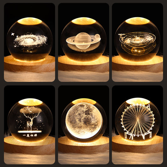 Crystal Night Light | 3D Laser Engraved Design | Multiple Color Options