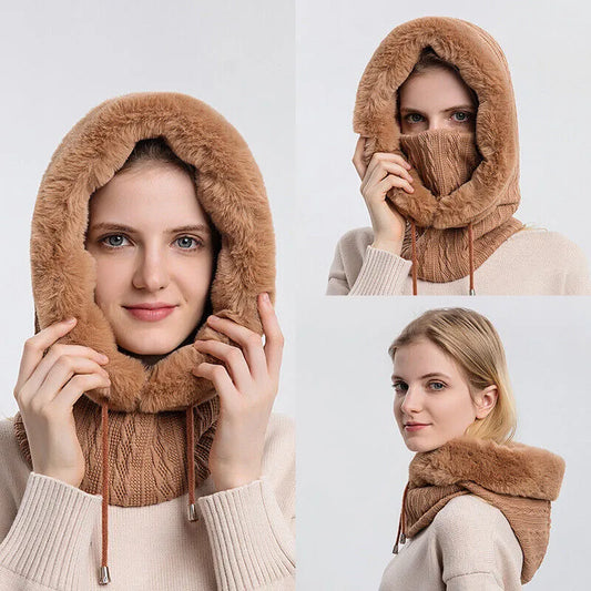 Winter Beanie Scarf Set | Dual-Layer Fleece Lining | One-Piece Ear & Face Protection